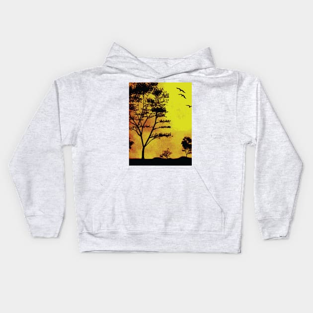 SUNSET TREES Pop Art Kids Hoodie by BruceALMIGHTY Baker